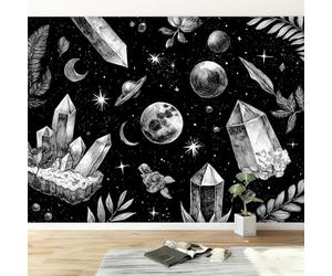Mural fotográfico con efecto 3D celestial, 400 x 280 cm, papel tapiz abstracto monocromático de luna y estrellas no tejido para salón, sala de juegos, dormitorio, guardería, decoración de pared