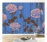 Mural fotográfico con efecto 3D Shabby Chic de 350 x 256 cm de alto, papel pintado pintado vintage de rosas botánicas no tejido para salón, sala de juegos, dormitorio, guardería, decoración panorámica