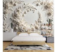 Mural Fotográfico De Pared No Tejido De 600X400Cm con Efecto 3D De Rosa Circular Papel Pintado Moderno con Flores Blancas Y Motivos Naturales para La Decoración Del Hogar En Sala De Estar O Dormi