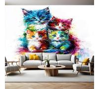 Mural Fotográfico Familia de gatos pintados Papel Pintado 3D Tejido No Tejido Moderno Arte Dormitorio Sala de Estar Hogar TV Fondo Pared PóSter Decorativo 350x250 cm
