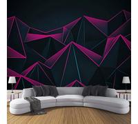 Mural Fotográfico Geometría 350×256cm Murales Decorativos Pared 3D Gris Oscuro Papel Pintado,Polígono Rojo Moderno Decoración de Paredes para salón Dormitorio Pasillo Comedor
