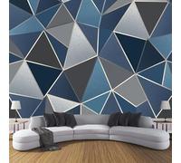 Mural Fotográfico Geometría Abstracta 350×256cm Murales Decorativos Pared 3D Azul Grisáceo Papel Pintado,Triángulo Moderno Decoración de Paredes para salón Dormitorio Pasillo Comedor