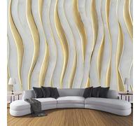 Mural Fotográfico Geometría Artística 350×256cm Murales Decorativos Pared 3D Blanco Papel Pintado de Seda,Patrón De Ondas De Lámina De Oro Decoración de Paredes para salón Dormitorio Pasillo Comedor