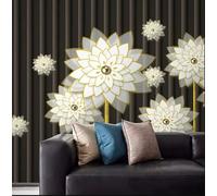 Mural Fotográfico Personalizado,Papel Tapiz Moderno 3D Estéreo De Flores Blancas,Pintura Mural Para Sala De Estar,Fondo De Sofá,Decoración De Pared-350X256Cm