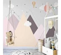 Mural fotográfico personalizado pintado a mano con nubes blancas,estrellas,montaña,globo aerostático,habitación infantil,dormitorio infantil,papel tapiz 3D 300cm(W)×210cm(H)