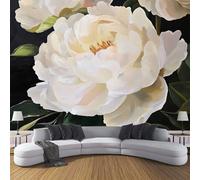 Mural Fotográfico Pintura Al Óleo De Flores 350×256cm Murales Decorativos Pared 3D Blanco Verde Papel Pintado de Seda,Peonía Blanca Moderno Decoración de Paredes para salón Dormitorio Pasillo Comedor