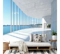 Mural Fotográfico Terraza Blanca - Murales Decorativos Pared 3D Papel Pintado, Arquitectura Urbana Decoración de Paredes para salón Dormitorio Pasillo Comedor