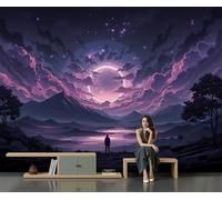 Mural Gente Bajo El Cielo Estrellado 250 X 175 Cm Murales Decorativos Pared Paisaje Montaña Fantasía Papel Pintado, Moderno Decoración De Paredes Para Salón Dormitorio Pasillo Comedor