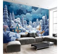Mural Impresión Dibujos Animados Snow Village 450 X 315 Cm Murales Decorativos Pared Estilo Soñador Y Lindo Papel Pintado, Moderno Decoración De Paredes Para Salón Dormitorio Pasillo Comedor