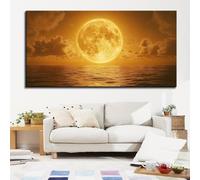 Mural impreso en lienzo con gran puesta de sol amarilla sobre el mar, arte de pared para comedor, cocina, decoración del hogar, estilo artístico decorativo (70 x 144 cm/28 x 57in)