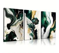 Mural moderno con impresión de mármol verde y dorado, textura abstracta, verde esmeralda, arte de pared, lienzo para sala de estar (70 x 100 cm x 3, sin marco)