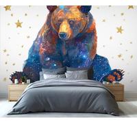 Mural Oso Galaxia Cósmica con Estrellas Doradas, Papel Tapiz Abstracto de Animales Vibrante, Decoración Artística para Paredes de Dormitorio y Sala de Estar 150x105cm (No es autoadhesivo)