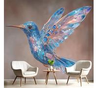 Mural Panorámico 3D Personalizado, Diseño Ilustraciones de animales colibrí azul, 400 x 280 cm, Adhesivo Decorativo de Pared tipo Póster