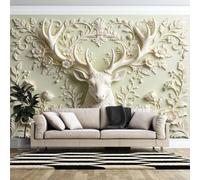 Mural Panorámico 3D, Póster De Pared De 200 × 140 cm Con Diseño De Alce Y Flores, Impresión Artística Con Efecto Fotográfico, Decoración Fresca Y Elegante Para El Hogar, Ideal Para Dormitori