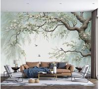 Mural Panorámico Papel Ramas De Sauce Pájaros Volando 400x280cm, Papel Pintado Arte Chino Papels Tapiz Fotográfico 3D Decoración De Pared Para Salon Dormitorio Oficina Cuarto, Gris