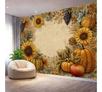 Mural Panorámico Papel, Tapiz Amarillo Calabaza Girasol Hojas De Otoño Decoración De Pared Arte Adhesivo De Seda para Mueble Papel Pared Salon Cocina 350 x 256 cm（WxH