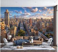 Mural Panorámico Papel, Tapiz Amarillo parduzco Paisaje De Ciudad moderna Edificios y calles de la ciudad Decoración De Pared Arte De Seda para Pared Salon Cocina 250x175cm