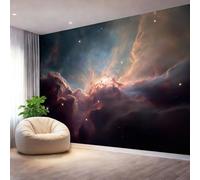 Mural Panorámico Papel, Tapiz Azul Oscuro Nebulosas El Universo Y Colores Vibrantes Decoración De Pared Arte Adhesivo De Seda para Mueble Papel Pared Salon Cocina 200 x 140 cm（WxH