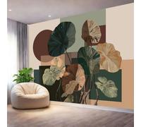 Mural Panorámico Papel, Tapiz Beige Abstracto Botánico Textura Decoración De Pared Arte Adhesivo De Seda para Mueble Papel Pared Salon Cocina 200 x 140 cm（WxH