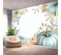 Mural Panorámico Papel, Tapiz Blanco Acuarela Calabaza Hojas Decoración De Pared Arte Adhesivo De Seda para Mueble Papel Pared Salon Cocina 150 x 105 cm（WxH