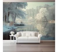 Mural Panorámico Papel, Tapiz Blanco Minimalismo Escena De Nieve Plantas. Decoración De Pared Arte Adhesivo De Seda para Mueble Papel Pared Salon Cocina 200 x 140 cm（WxH