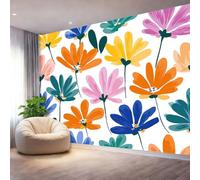 Mural Panorámico Papel, Tapiz Blanco Paisley Flores De Colores Decoración De Pared Arte Adhesivo De Seda para Mueble Papel Pared Salon Cocina 150 x 105 cm（WxH