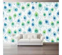 Mural Panorámico Papel, Tapiz Blanco Plumas De Pavo Real Artísticas Y Abstractas Decoración De Pared Arte Adhesivo De Seda para Mueble Papel Pared Salon Cocina 300 x 210 cm（WxH