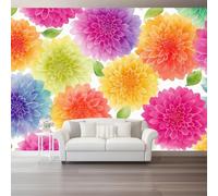 Mural Panorámico Papel, Tapiz Color Acuarela Flores Dalias Coloridas Decoración De Pared Arte Adhesivo De Seda para Mueble Papel Pared Salon Cocina 300 x 210 cm（WxH