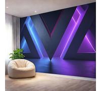 Mural Panorámico Papel, Tapiz Gris Oscuro Futuro Neón Geometría Decoración De Pared Arte Adhesivo De Seda para Mueble Papel Pared Salon Cocina 150 x 105 cm（WxH