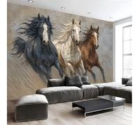 Mural Panorámico Papel, Tapiz Marrón Estilo de pintura al óleo de animales Caballo al galope Decoración De Pared Arte De Seda para Mueble Papel Pared Salon Cocina 200x140cm（WxH）