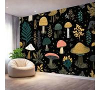 Mural Panorámico Papel, Tapiz Negro Grafiti Bosque Setas Decoración De Pared Arte Adhesivo De Seda para Mueble Papel Pared Salon Cocina 350 x 256 cm（WxH