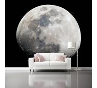 Mural Panorámico Papel, Tapiz Negro Minimalismo La Luna Decoración De Pared Arte Adhesivo De Seda para Mueble Papel Pared Salon Cocina 350 x 256 cm（WxH