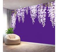 Mural Panorámico Papel, Tapiz Púrpura Minimalismo Flores Glicinas Decoración De Pared Arte Adhesivo De Seda para Mueble Papel Pared Salon Cocina 350 x 256 cm（WxH