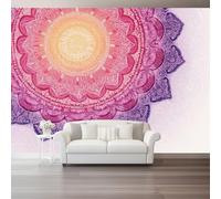 Mural Panorámico Papel, Tapiz Rosa Arte Mandala Degradado Decoración De Pared Arte Adhesivo De Seda para Mueble Papel Pared Salon Cocina 250 x 175 cm（WxH