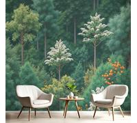 Mural Panorámico Papel, Tapiz Verde oscuro Paisaje De Selva tropical Pinos, arbustos de bosques de coníferas Decoración De Pared Arte De Seda para Mueble Papel Pared Salon Cocina 300x210cm（WxH