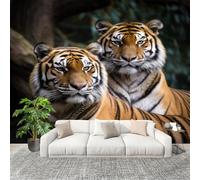 Mural Papel Pintado 3D 200x140cm áFrica Animales Tigre Fotomurales Tejido No Tejido Antiarrugas Póster Oscuro Murales Fotográfico Moderno Decoración de Paredes