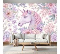 Mural Papel Pintado 3D 250Anx175Al cm, Arte De Cuento De Hadas Flores Rosa Caballo Fotomurales Tela de Seda Antiarrugas Póster Rosa, Murales Fotográfico Moderno Decoración de Paredes
