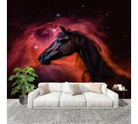 Mural Papel Pintado 3D 300x210 cm De ensueño Cielo estrellado Animales Caballo de guerra Fotomurales Tejido No Tejido Antiarrugas Póster negro Murales Fotográfico Moderno Decoración de Paredes