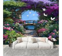 Mural Papel Pintado 3D 300x210 cm Flores Del JardíN De Los SueñOs Fotomurales Tejido No Tejido Antiarrugas Póster Vistoso Murales Fotográfico Moderno Decoración de Paredes