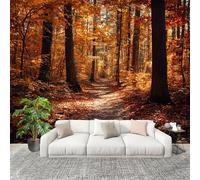 Mural Papel Pintado 3D 300x210 cm Hojas CaíDas En El Bosque En OtoñO Fotomurales Tejido No Tejido Antiarrugas Póster Amarillo Anaranjado Murales Fotográfico Moderno Decoración de Paredes