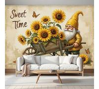 Mural Papel Pintado 3D 350Anx256Al cm, Arte De Cuentos De Hadas Enanos Girasol Fotomurales Tela de Seda Antiarrugas Póster Amarillo, Murales Fotográfico Moderno Decoración de Paredes