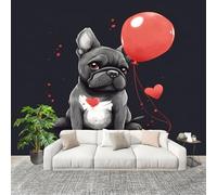 Mural Papel Pintado 3D 350x256cm Lindo Animal Bulldog FrancéS Fotomurales Tejido No Tejido Antiarrugas Póster Negro Murales Fotográfico Moderno Decoración de Paredes