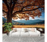 Mural Papel Pintado 3D 350x256cm OtoñO Bosque Hojas CaíDas Fotomurales Tejido No Tejido Antiarrugas Póster Azul Murales Fotográfico Moderno Decoración de Paredes