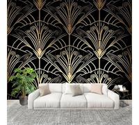 Mural Papel Pintado 3D 400x280cm Abstracto En abanico Geométrico Impreso Fotomurales Tejido No Tejido Antiarrugas Póster negro Murales Fotográfico Moderno Decoración de Paredes