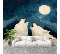 Mural Papel Pintado 3D 400x280cm Animales Lobo Blanco MontañAs Fotomurales Tejido No Tejido Antiarrugas Póster Azul Murales Fotográfico Moderno Decoración de Paredes