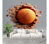 Mural Papel Pintado 3D 400x280cm Deportes Baloncesto Rompiendo El Muro Fotomurales Tejido No Tejido Antiarrugas Póster Gris Murales Fotográfico Moderno Decoración de Paredes
