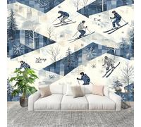 Mural Papel Pintado 3D 400x280cm Tema De Copo De Nieve De Esquiador Fotomurales Tejido No Tejido Antiarrugas Póster Azul GrisáCeo Murales Fotográfico Moderno Decoración de Paredes
