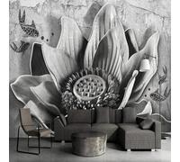Mural papel pintado 3D del salón relieve vintage cemento de loto revestimiento de pared gris decoración de pared para el dormitorio