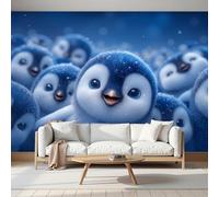 Mural Papel Pintado 3D Foto Mural Dibujos Animados Lindo Iceberg Pingüino Tv Fondo Pintura de Pared Decoración Fotomural Sala de Estar Pared Papel Tapiz Seda-250Anx175Al cm