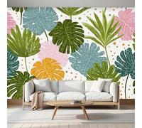 Mural Papel Pintado 3D Foto Mural Grafitis Círculos Plantas Hojas Tv Fondo Pintura de Pared Decoración Fotomural Sala de Estar Pared Papel Tapiz Seda-300Anx210Al cm